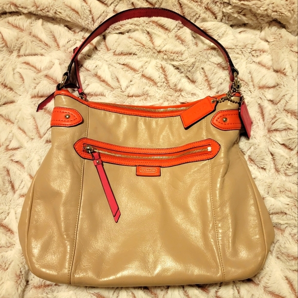 Coach Daisy Spectator Boho Shoulder Bag tan coral pink free shipping! - Picture 1 of 8